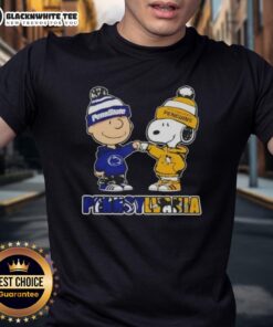 Cute Charlie Brown fist bump with Snoopy on a Pennsylvania City T-shirt featuring Nittany Lions and Pittsburgh Penguins.