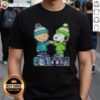 Alt Text: Cute Charlie Brown fist bump with Snoopy on Seattle sports T-shirt featuring Mariners and Seahawks design.