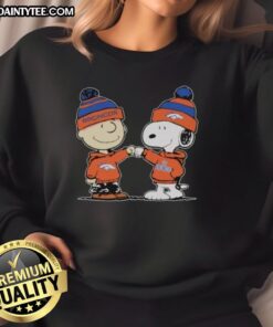 Alt Text: Cute Denver Broncos Snoopy and Charlie Brown best friends sweatshirt, perfect for fans and cozy wear.
