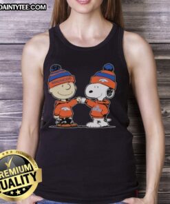 Cute Denver Broncos Snoopy and Charlie Brown best friends tank top featuring playful cartoon design and team colors.
