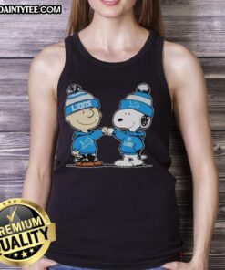 Alt Text: Cute Detroit Lions Snoopy and Charlie Brown best friends tank top featuring vibrant graphics and playful design.