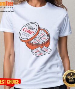 Alt Text: Cute Diet Coke Zyn pouches graphic on a ladies tee, perfect for casual wear and soda lovers.