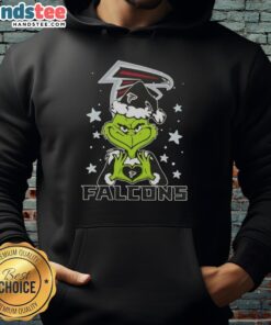 Alt Text: Cute Grinch love Atlanta Falcons football hoodie for Christmas, perfect holiday apparel for fans.