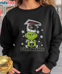 Cute Grinch love Atlanta Falcons football Merry Christmas sweatshirt featuring festive design and team colors.