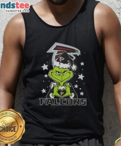 Cute Grinch love tank top featuring Atlanta Falcons football design for a merry Christmas celebration.