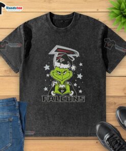 Cute Grinch Love Atlanta Falcons Football Merry Christmas washed t-shirt featuring festive design and vibrant colors.