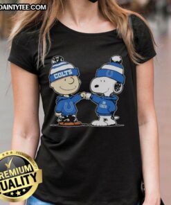 Alt Text: Cute Indianapolis Colts Snoopy and Charlie Brown best friends ladies tee, perfect for NFL fans and cartoon lovers.