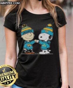 Cute Jacksonville Jaguars Snoopy and Charlie Brown best friends ladies tee showcasing playful team spirit.