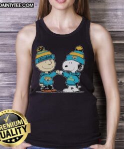 Alt Text: Cute Jacksonville Jaguars Snoopy and Charlie Brown best friends tank top featuring vibrant designs for fans.