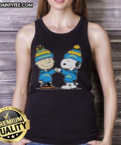 Cute Los Angeles Chargers Snoopy and Charlie Brown tank top featuring best friends design for sports fans.