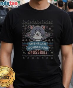 Alt Text: Cute Mishelam Wonderland ugly sweater t-shirt featuring a whimsical design perfect for festive occasions.