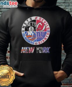 Alt Text: Cute New Jersey Devils, Brooklyn Nets, and New York Islanders mashup logo hoodie design for sports fans.
