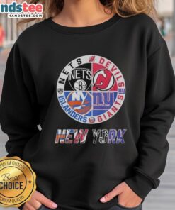 Alt Text: Cute New Jersey Devils, Brooklyn Nets, and New York Islanders mashup logo sweatshirt design for sports fans.