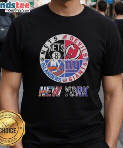 Adorable mashup logo T-shirt featuring New Jersey Devils, Brooklyn Nets, and New York Islanders for sports fans.