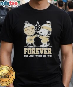 Alt Text: Cute New Orleans Saints Charlie Brown and Snoopy Forever t-shirt design, showcasing team spirit and humor.