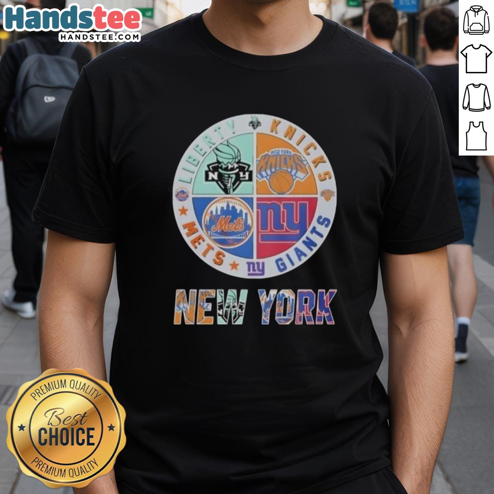 cute-new-york-giants-new-york-mets-new-york-knicks-new-york-libert-mashup-logo-t-shirt Alt Text: Cute New York Giants, Mets, Knicks, Libert mashup logo T-shirt showcasing NYC sports team spirit and style.