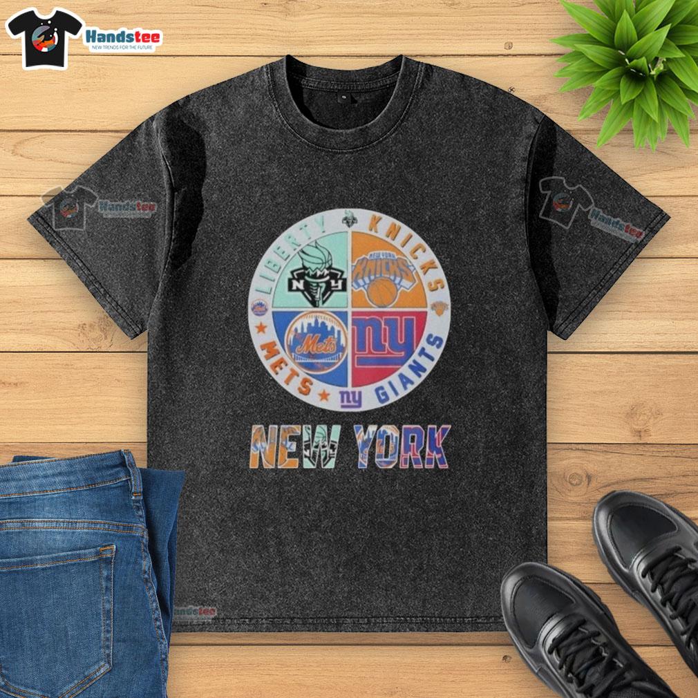 cute-new-york-giants-new-york-mets-new-york-knicks-new-york-libert-mashup-logo-washed-t-shirt Alt Text: Cute New York Giants, Mets, Knicks, and Liberty mashup logo on a washed t-shirt, perfect for sports fans.