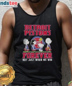 Alt Text: Cute Peanuts Snoopy and Friends tank top featuring Detroit Pistons Forever design, perfect for fans and casual wear.