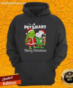 Cute PetSmart x Grinch and Snoopy Merry Christmas Hoodie for pets, featuring festive designs and cheerful colors.
