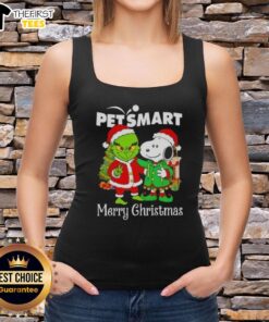 Alt Text: Cute PetSmart x Grinch and Snoopy Merry Christmas tank top for pets, perfect holiday outfit for festive celebrations.
