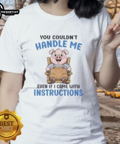 Cute pig graphic on a ladies tee with the phrase You couldn't handle me even if I came with instructions.