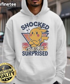 Cute Pikachu shocked but not surprised graphic on a retro hoodie, perfect for Pokmon fans and apparel collectors.
