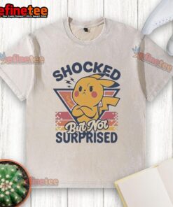 Alt Text: Cute Pikachu shocked but not surprised graphic on a retro washed t-shirt, perfect for Pokmon fans and casual wear.