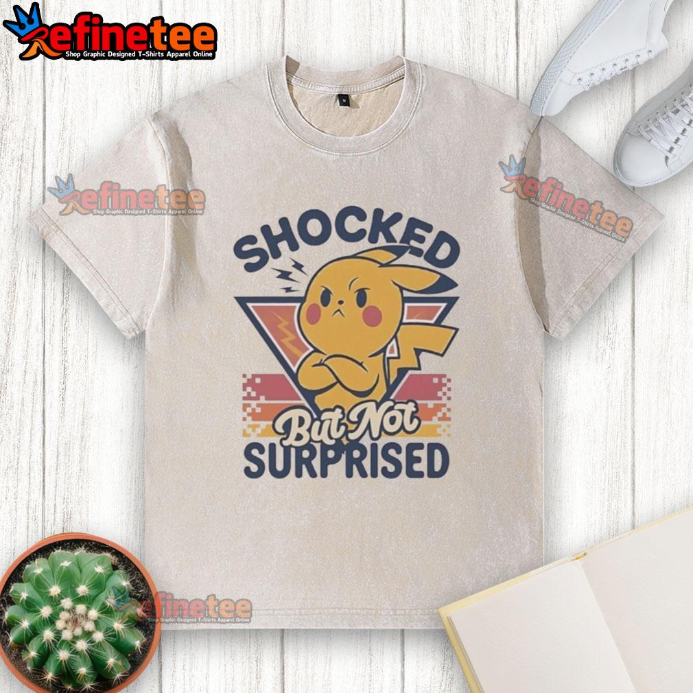 cute-pikachu-shocked-but-not-surprised-retro-washed-t-shirt Alt Text: Cute Pikachu shocked but not surprised graphic on a retro washed t-shirt, perfect for Pokmon fans and casual wear.