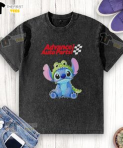 Alt Text: Cute Stitch cosplay featuring a crocodile design on a washed t-shirt from X Advance Auto Parts.