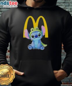 Adorable Stitch cosplay featuring a crocodile design, paired with a McDonald's hoodie for a fun and quirky look.
