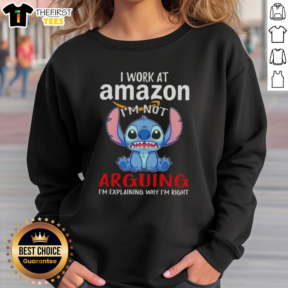 cute-stitch-i-work-at-amazon-im-not-arguing-im-explaining-why-im-right-sweatshirt Alt Text: Cute Stitch I Work at Amazon, I'm Not Arguing, I'm Explaining Why I'm Right sweatshirt featuring vibrant design.