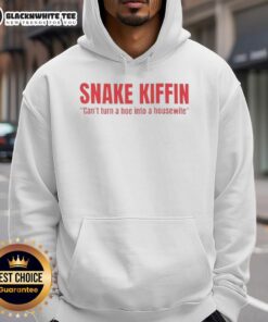 Funny snake design on hoodie featuring the phrase 'Kiffin can't turn a hoe into a housewife' for humor lovers.