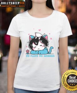 Funny cat graphic on a No Plans No Worries ladies tee, perfect for casual wear and cat lovers.