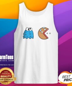 Funny Cookie Monster cookie man Pac-Man tank top featuring vibrant colors and playful design, perfect for fans of quirky apparel.