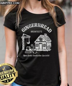 Funny Gingerbread Architects Ladies Tee featuring whimsical gingerbread designs and playful architectural elements.
