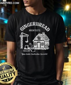 Funny Gingerbread Architects T-Shirt featuring whimsical gingerbread house designs and playful architectural elements.