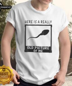 Funny old photo of a person wearing a sperm-themed t-shirt, showcasing humor and nostalgia in fashion.