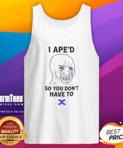 Funny 'I APED So You Dont Have To' tank top design featuring playful graphics and a casual style for crypto enthusiasts.