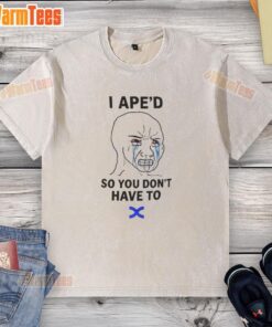 Funny 'I APED So You Don't Have To' washed t-shirt displayed on a hanger, perfect for casual wear and humor lovers.