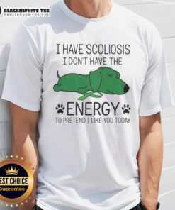 Funny I Have Scoliosis t-shirt design with humorous text about energy and back pain, perfect for scoliosis awareness.