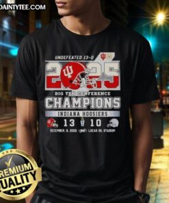 Funny Indiana Hoosiers Undefeated Big Ten Conference Champions 2025 T-Shirt featuring vibrant team graphics and colors.