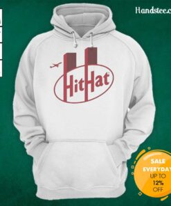 Funny KitKat Hit Hat meme hoodie featuring Twin Towers incident 9/11 design, blending humor with historical reference.