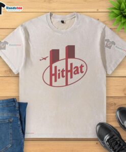 Funny KitKat Hit Hat meme on a washed t-shirt featuring Twin Towers incident, 9/11 humor and pop culture blend.