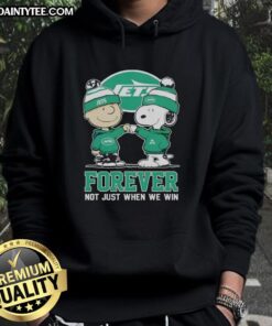 Alt Text: Funny New York Jets X Charlie Brown hoodie featuring Snoopy, perfect for fans celebrating team spirit.