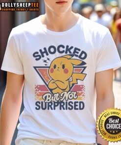 Funny Pikachu shocked but not surprised graphic on a retro t-shirt, perfect for Pokmon fans and casual wear.