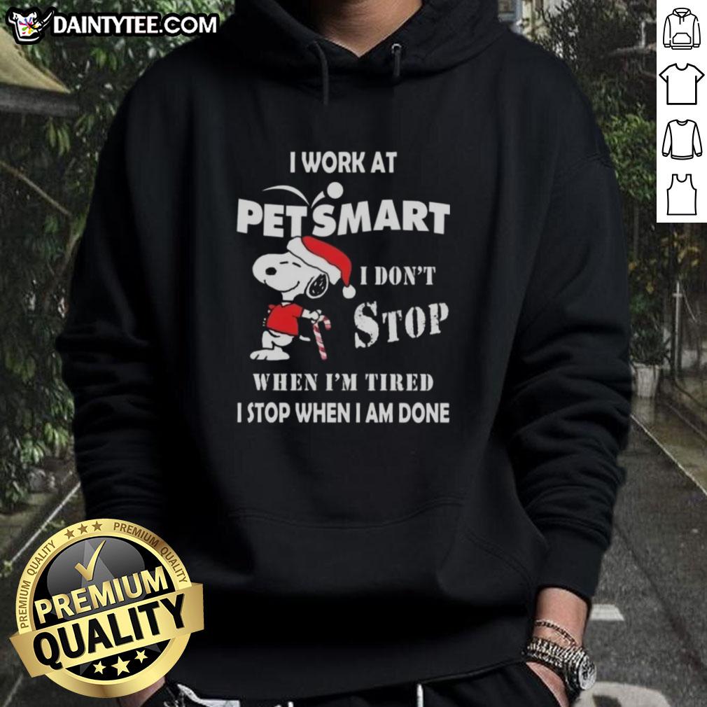 funny-snoopy-i-work-at-petsmart-i-dont-stop-when-im-tired-i-stop-when-i-am-done-christmas-hoodie Alt Text: Funny Snoopy Christmas hoodie with I work at PetSmart, I don't stop when I'm tired, I stop when I'm done quote.