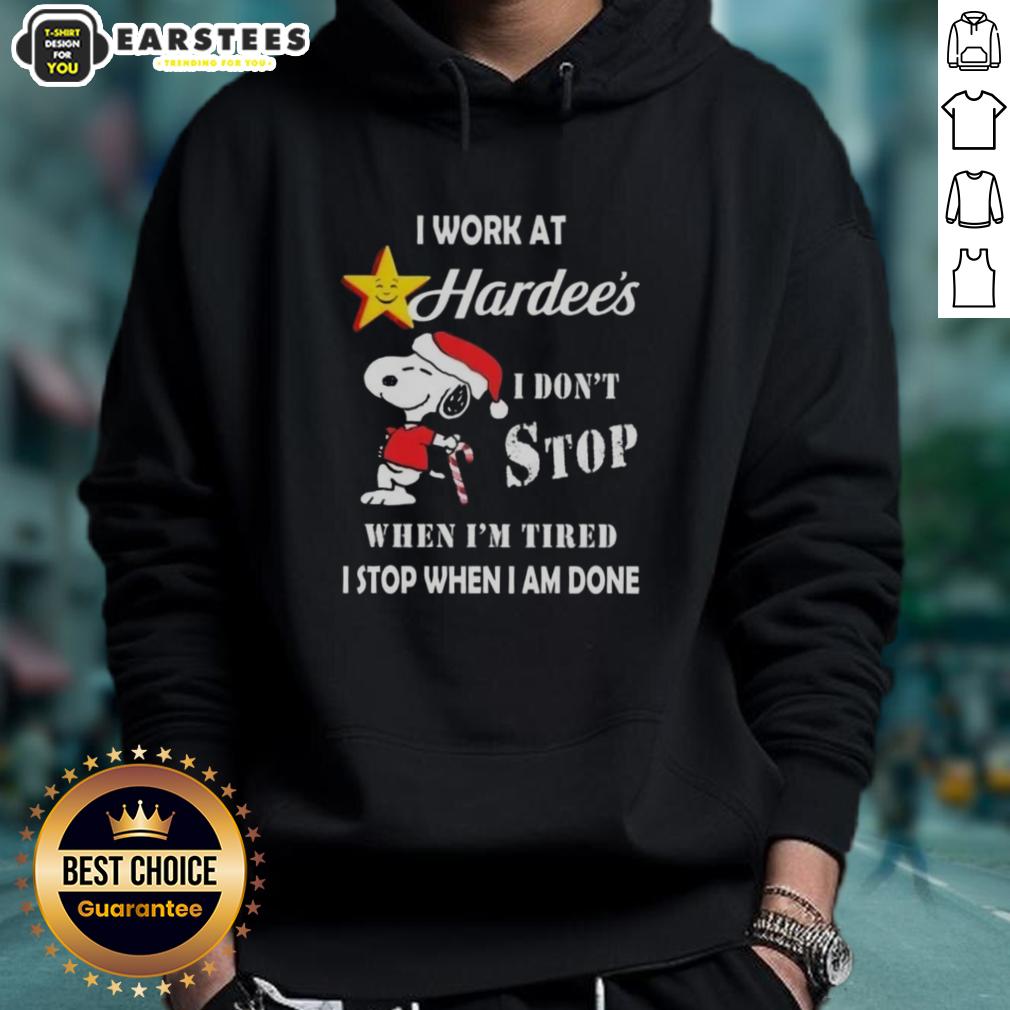 funny-snoopy-i-work-at-the-hardees-i-dont-stop-when-im-tired-i-stop-when-i-am-done-christmas-hoodie Funny Snoopy Christmas hoodie with 'I work at Hardee's, I don't stop when I'm tired, I stop when I'm done' slogan.