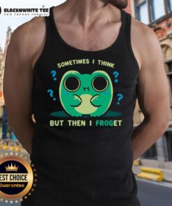 Funny frog forget tank top featuring a whimsical design with the phrase 'Sometimes I think, but then I forget.'