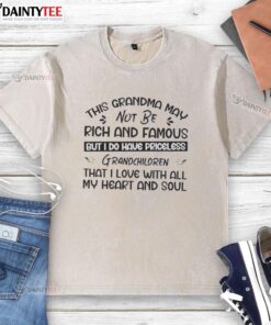 Alt Text: Funny grandma t-shirt featuring the phrase about priceless grandchildren, highlighting love over wealth.