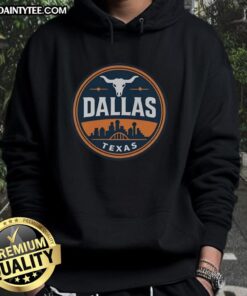 Funny vintage Dallas Texas western skyline retro hoodie design featuring iconic city landmarks and playful graphics.